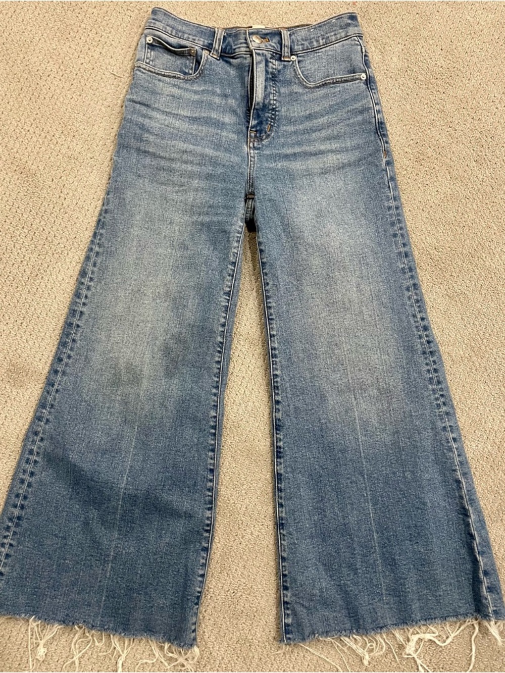 Madewell Flare Jeans Sz 25 Raw Hem Wide Leg High Rise Medium Wash Boho Y2K